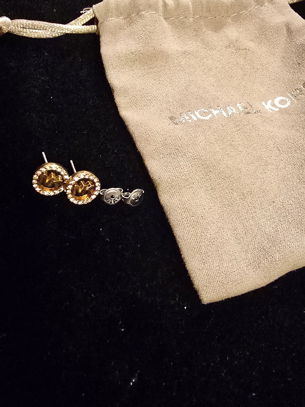 Michael Kors Gold Amber Crystal Halo Stud Earrings